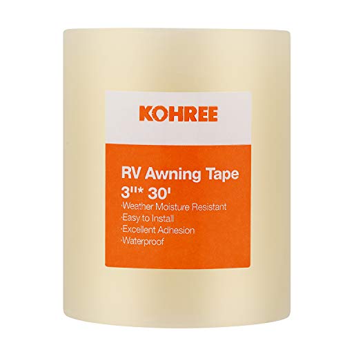 Product Cover Kohree RV Awning Repair Tape Clear, 3 Inches x 30 Foot, Waterproof Rips Repair Tape Tent Patch Tape for Awning, Camper, RV punctures, Boat Sails, Canopy, Greenhouse.