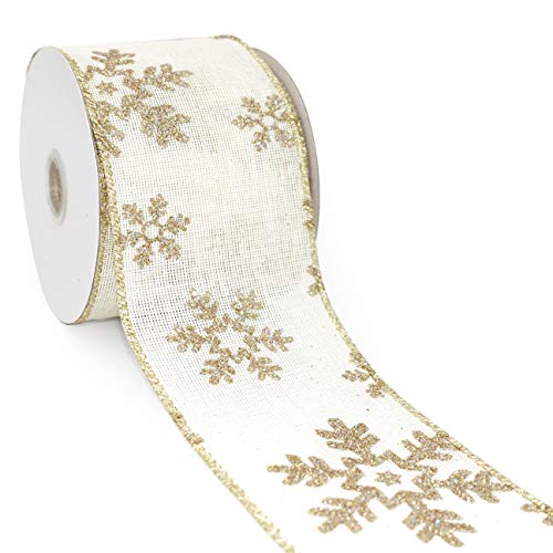 Product Cover CT CRAFT LLC Ivory Canvas with Gold Snowflake Wired Ribbon - 2.5