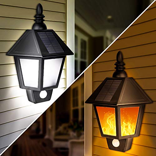 Product Cover Solar Lights Outdoor, 2 in 1 Sconce Decorative Flickering Flame Wall Lights Dusk to Dawn, Wireless Waterproof Solar Lights Motion Sensor for Outdoor Party, Garden, Patio, Garage, Back/Front Door