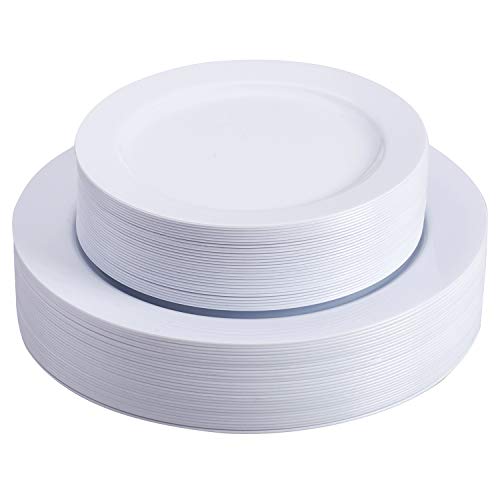 Product Cover Select Settings 60 pc. Disposable Plastic Plates 30 Dinner Plates & 30 salad Plates Disposable Plate Combo Sets (White Round Plates)