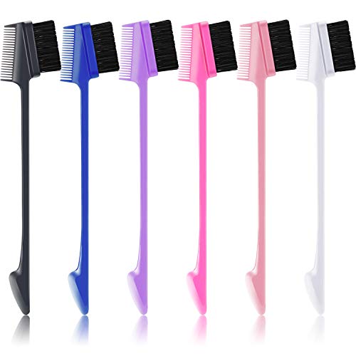 Product Cover 6 Pieces 3 in 1 Hair Edge Brush Double Sided Hair Comb Pack Smooth Brush Comb Grooming, 6 Colors