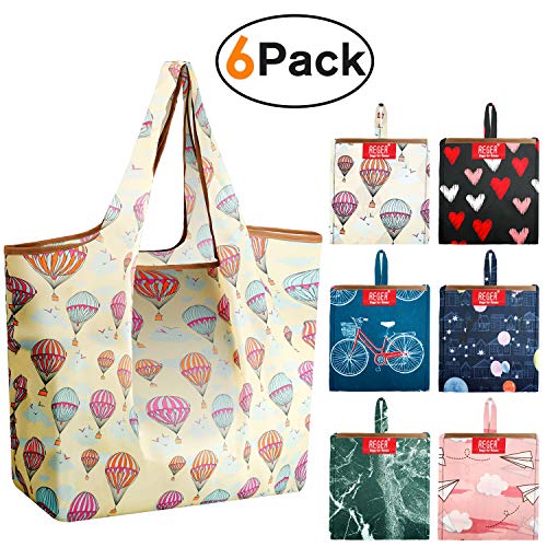Product Cover Reusable Grocery Shopping Bags Large Foldable Tote Groceries Bags with Pouch Bulk 6 Pack Ripstop Fabric Washable Durable Eco-Friendly Sturdy Shrink Proof