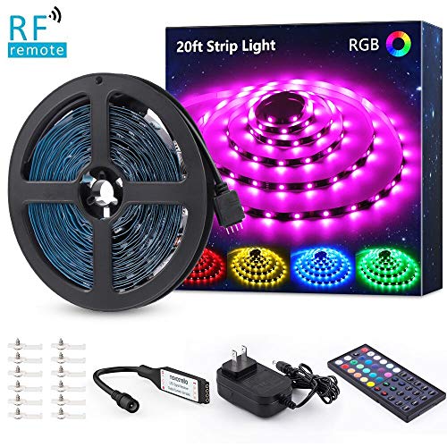 Product Cover 20ft RGB LED Strip Light kit, Color Changing Flexible Dimmable 180 Units SMD 5050 LEDs, 12V LED Tape with 44 Key RF Remote, LED Ribbon for Home Lighting Kitchen Bar,UL Listed Power Supply