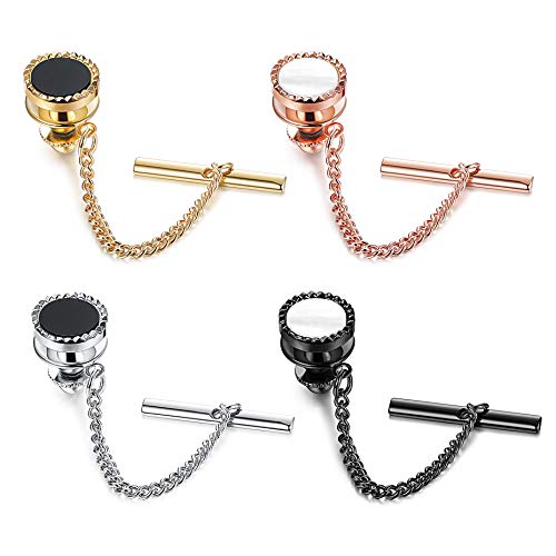 Product Cover YADOCA 4 Pcs Mens Tie Tack Clutch with Chain Wedding Business Accessories Black Silver Gold Rose Gold Tone