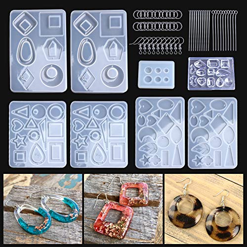Product Cover LET'S RESIN 3 Pairs Earring Resin Molds with 2pcs Stud Earring Jewelry Epoxy Resin Silicone Molds Including Earring Hooks, Jump Rings, Head/Eye Pins for Resin Jewelry, Pendant, Resin Crafts DIY
