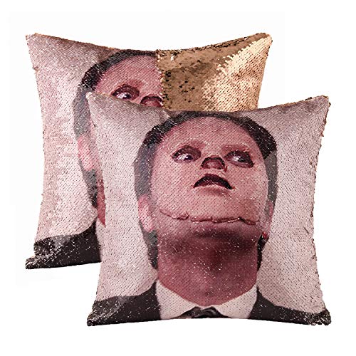 Product Cover cygnus Funny Mermaid Sequin Pillow Cover The Office Dwight Schrute Magic Reversible Sequins Throw Pillow Cover Decorative Change Color Pillowcase（Champagne,Type 2)