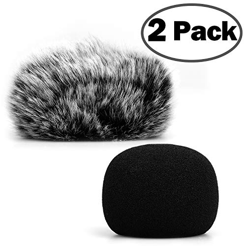 Product Cover ChromLives H1 Windscreen Microphone Furry Windscreen Muff Wind Cover + Foam Microphone Windscreen Cover for Zoom H1 H1n Apogee Mic and More, Furry & Foam 2Pack