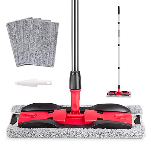 Product Cover MEXERRIS Microfiber Floor Mop For Hardwood Cleaning - 360 Rotating Dust Wet Mop With Aluminum Extended Handle 4 Reusable Washable Mop Pads Cloth And 1 Scraper