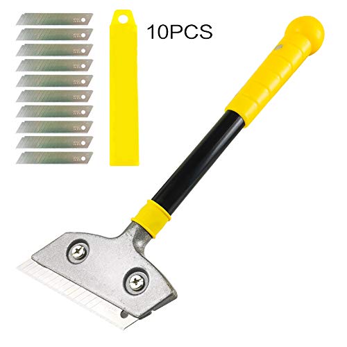 Product Cover Razor Blade Scraper,Long-Handle Putty Knife,with 10 Blades Set Paint Scraper for Wood,Window Glass Wallpaper Remover,Painting Stripping Tools,Tile Adhesive Removal 4-inch (Scraper with Blades Set)