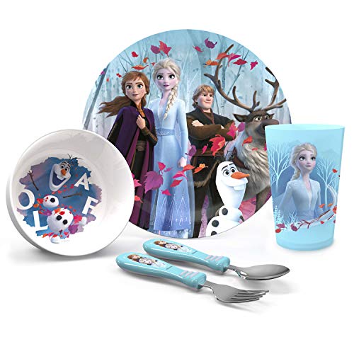 Product Cover Zak Designs Disney Frozen 2 Movie Kids Dinnerware Set Includes Plate, Bowl, Tumbler and Utensil Tableware, Made of Durable Material and Perfect for Kids (Elsa & Anna, 5 Piece Set, BPA-Free)