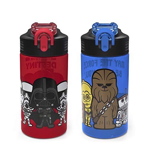Product Cover Zak Desi gns Star Wars Ep4 Kids Water Bottle Set with Reusable Straws and Built in Carrying Loops,Made of Plastic, Leak-Proof Bottle Designs (Darth Vader, Yoda, Chewbacca, etc., 16 oz, BPA-Free,2pc)