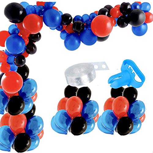 Product Cover 102Pcs Navy Blue Red Black Balloon Garland Arch Kit-100pcs Latex Balloons, 16 Feets Arch Balloon Strip Tape, Balloon Tying Tool for Spiderman Party Superhero Party Birthday Baby Shower Decorations