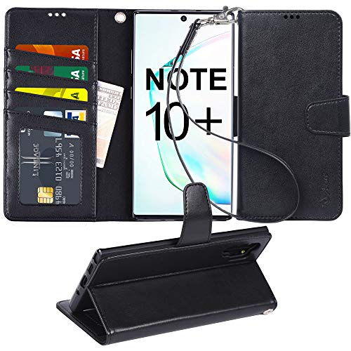 Product Cover Arae Wallet Case for Samsung Galaxy Note 10 Plus/Note 10 Plus 5G PU Leather flip Cover [Stand Feature] with ID&Credit Cards Pocket for Galaxy Note 10+ / Note 10+ 5G 6.8 inch, Black