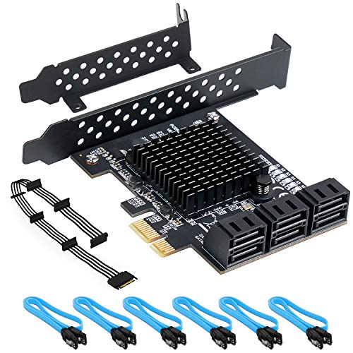 Product Cover QNINE PCIe SATA Card 6 Port with 6 SATA Cables and a SATA Power Splitter Cable, 6 Gb/s PCIe SATA Controller Expression Card with Low Profile Bracket, Boot as System Disk, Support 6 SATA 3.0 Devices