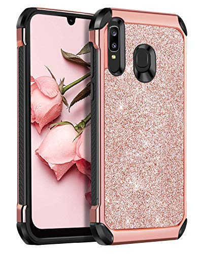Product Cover BENTOBEN Samsung Galaxy A50/A30/A20 Case, 2 in 1 Slim Hybrid Glitter Sparkle Bling Hard Cover Soft Rubber Bumper Girls Rugged Shockproof Protective Phone Case for Samsung Galaxy A50/A30/A20 Rose Gold