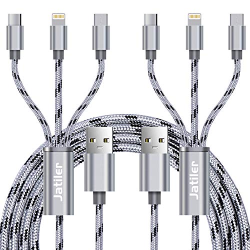 Product Cover 2Pack 10ft Multi Charger Cable,Multi Charging Cable Long Nylon Braided Multiple USB Cable Universal 3 in 1 Charging Cord Adapter with Type-C,Micro USB Port Connectors for Cell Phones and More