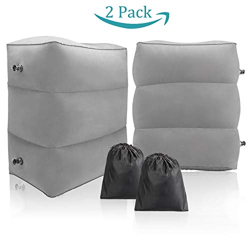 Product Cover Maliton Inflatable Travel Foot Rest Pillow- Toddler & Kids Bed Airplane Bed, Inflatable Foot Rest for Air Travel, Adjustable Height Leg Rest Pillow for Airplane, Home, Trains, Cars（Grey, 2 Pack）