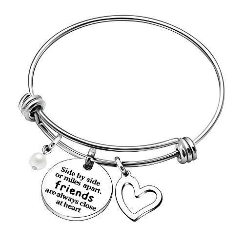 Product Cover YONGHUI Best Friend Gifts Charm Expandable Bangle Bracelets For Women Teen Girls Friendship Side by Side Or Miles Apart Friends Are Always Close At Heart