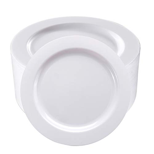 Product Cover IOOOOO 50 Pieces White Plastic Dessert Plates, 7.5 inch Disposable Salad Plates, Premium Appetizer Plates for Party, Wedding