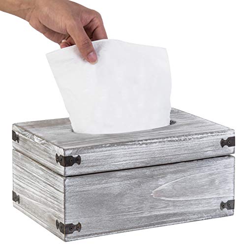 Product Cover MyGift Grey Distressed Wood Tissue Box Holder with Hinged Lid