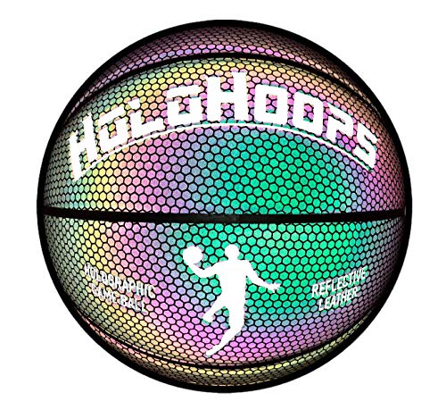 Product Cover HOLOGEAR HoloHoops Holographic Glowing Reflective Basketball - Light Up Camera Flash Glow in The Dark Basketballs - Hoop Gifts Toys for Kids and Boys - Perfect Toy for Night Game (Women's 28.5 in)