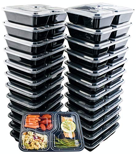 Product Cover 24 Pack of 32 Ounce Lunch To Go Containers, 3 Compartment Healthy Meal Prep Food Storage Container with Lids, BPA Free, Microwavable, Reusable, Portion Control Bento Boxes, by FreshSnaps