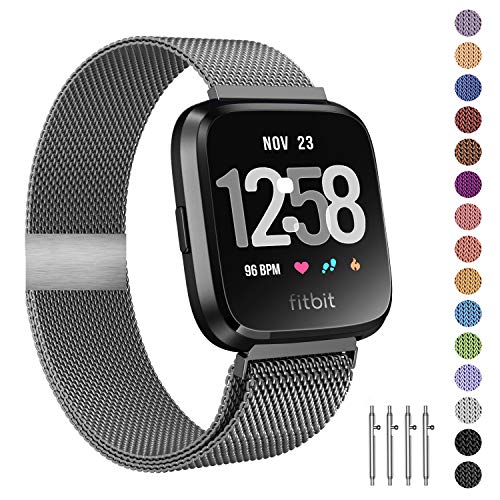 Product Cover Fitlink Metal Bands Compatible for Fitbit Versa/Versa Lite Edition/Versa 2 Smart Watch for Women and Men,Small and Large, Multi-Color (Space Grey, Large)