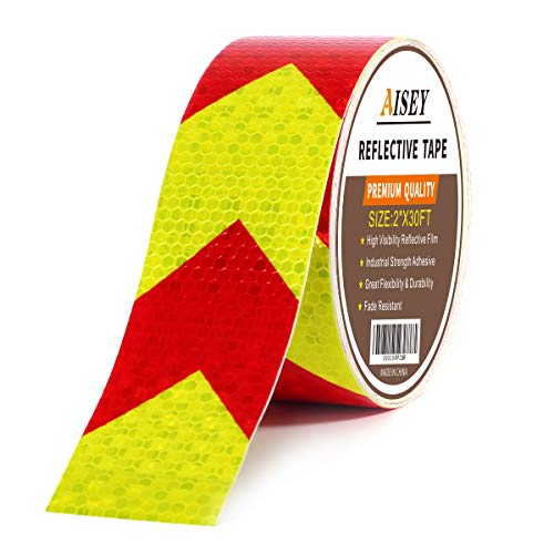 Product Cover Reflective Tape Waterproof High Visibility Red & Yellow, Industrial Marking Tape Heavy Duty Hazard Caution Warning Safety Adhesive Tape Outdoor 2 Inch by 30 Feet