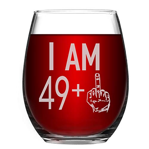 Product Cover Wine Glass 49 + One Middle Finger 50th Birthday Gift for Men Women Funny Stemless Wine Glass Unique Gifts for Friend Wine Lover Turning 50 Perfect Party Decoration Big Capacity Better Sober Up 15Oz