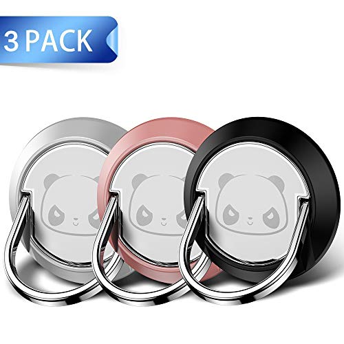 Product Cover Cell Phone Ring Holder, 3Pack Panda Phone Stand Smartphone Finger Grip Metal Loop Adjustable Mobile Kickstand for Magnetic Car Mount iPhone Samsung Galaxy Pop Hand Desk Iring Black Rose Gold Silver