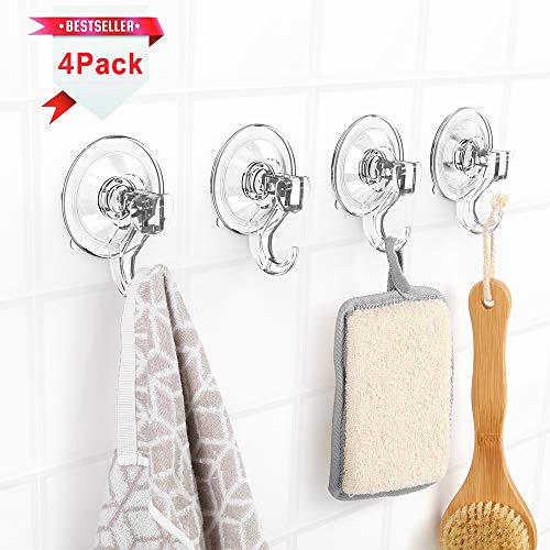 Product Cover Suction Hooks LUXEAR Vacuum Suction Cup Hook 4 Pack New Design Towel Hooks for Bathroom Kitchen Hook Hangers for Home Removable Wall Vacuum Hook Holder for Smooth Tile Glass and Mirror
