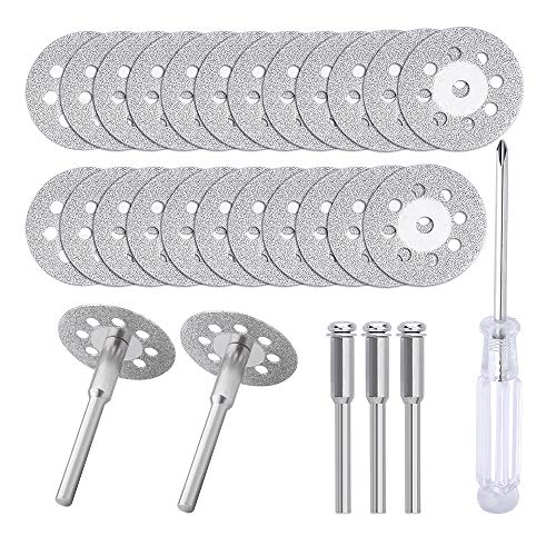 Product Cover 545 Diamond Cutting Wheel (22mm) 25pcs with 402 Mandrel (3mm) 5pcs and Screwdriver for Dremel Rotary Tool