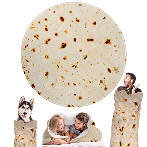 Product Cover Burritos Tortillas Blanket, Outivity Novelty Giant Human Burritos Wrap Blanket, Soft Comfort Round Gag Food Blanket Throw Blanket for Adults