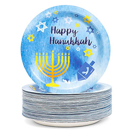 Product Cover Blue Panda Hanukkah Paper Party Plates (80 Count) 9 Inches