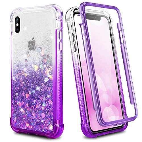 Product Cover iPhone X Case, iPhone Xs Case, Ruky Full Body Rugged Glitter Liquid Case with Built-in Screen Protector Shockproof Protective Girls Women Phone Case for iPhone X iPhone Xs 5.8 inches (Gradient Purple)