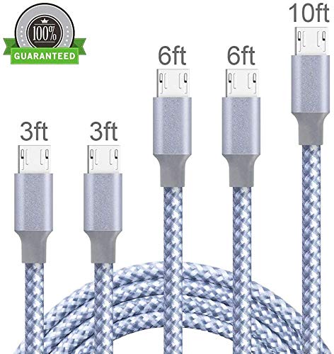 Product Cover Micro USB Cable, 5Pack 3FT 3FT 6FT 6FT 10FT Nylon Braided High Speed 2.0 USB to Micro USB Charging Cables Android Fast Charger Cord for Samsung Galaxy S7 Edge/S6/S4/S5,Note 5/4,HTC,LG,Tablet (jasdw)