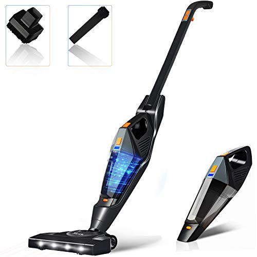 Product Cover Cordless Vacuum, Hikeren Stick Vacuum Cleaner, 12KPa Lightweight 2 in 1 Stick Handheld Vacuum with Rechargeable Lithium Ion Battery and LED Brush for Floor Carpet Pet Hair, Black (Upgraded)