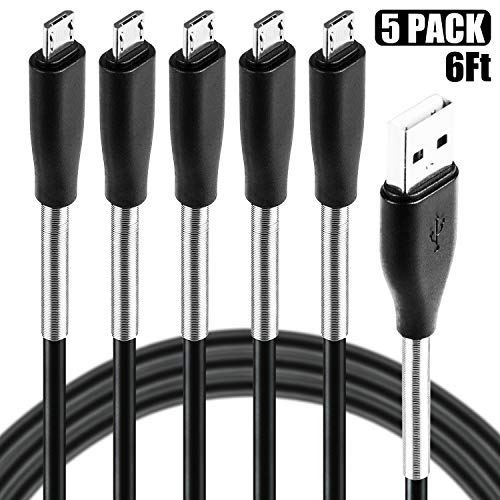 Product Cover Micro USB Cable 6ft, Cabepow 5 Pack Android Charger Cable Spring Protection High Speed Data and Charging Android Charger Cord for Samsung Galaxy S7 Edge S6 S5,Note 5 4,LG G4 Android Phone