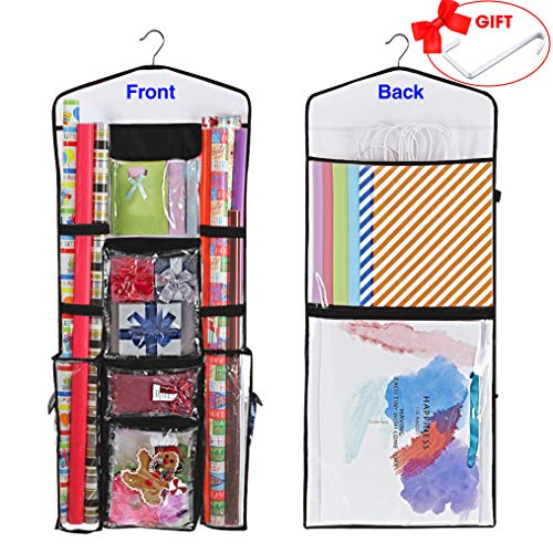 Product Cover ProPik Hanging Double Sided Wrapping Paper Storage Organizer with Multiple Front and Back Pockets Organize Your Gift Wrap & Gift Bags Bows Ribbons 40