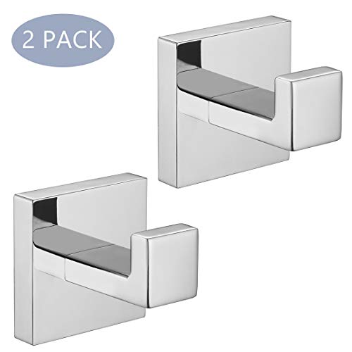 Product Cover VELIMAX Premium Stainless Steel Towel Hook Polished Chrome Square Robe Hook Coat Hook Heavy Duty Wall Mounted Luxury Hooks for Bathroom Hotel, 2-Pack