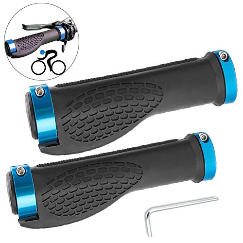 Product Cover Jueapu Bike Grips Handbars Ergonomic Design Rubber Bicycle Grips with Widen Holding Surface Unti-Skid Handlebar Grips Shockproof Handlebar Cover for Bike Mountain Road MTB (Blue)