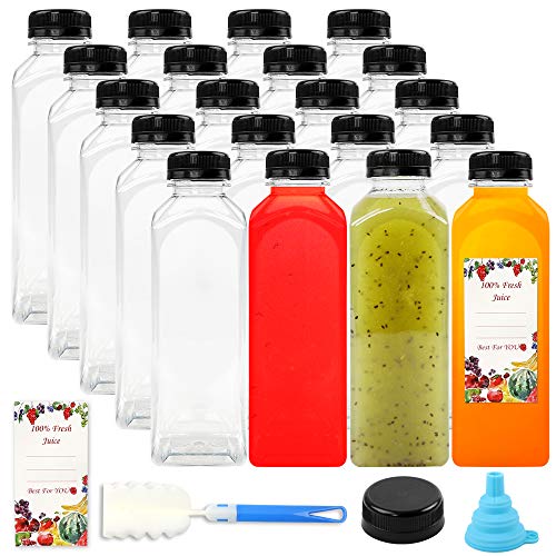 Product Cover SUPERLELE 20 Packs Empty PET Plastic Juice Bottles 16 Oz BPA Free Reusable Clear Disposable Containers with Black Tamper Evident Caps Lids for Juice, Milk and Other Beverages