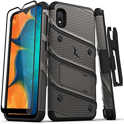 Product Cover ZIZO Bolt Series Samsung Galaxy A10e Case | Heavy-Duty Military-Grade Drop Protection w/Kickstand Included Belt Clip Holster Tempered Glass Lanyard (Metal Gray/Black)
