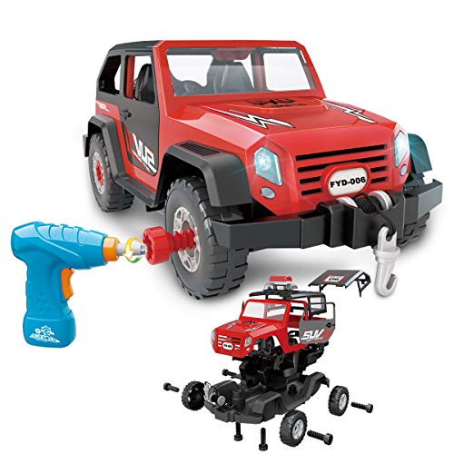 Product Cover FYD Take Apart Toy Car 35 Pieces Set, DIY Assembly Car Toy Construction Kit Realistic Lights & Sounds with Electric Toy Drill for Boys and Girls Kids Ages 3+ Gift (Red)