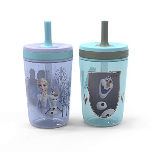 Product Cover Zak Designs Disney Frozen II Movie Kelso Tumbler Set, Leak-Proof Screw-On Lid with Straw, Made of Durable Plastic and Silicone, Perfect Bundle for Kids (Frozen 2 Olaf, 15 oz, BPA-Free, 2pc Set)