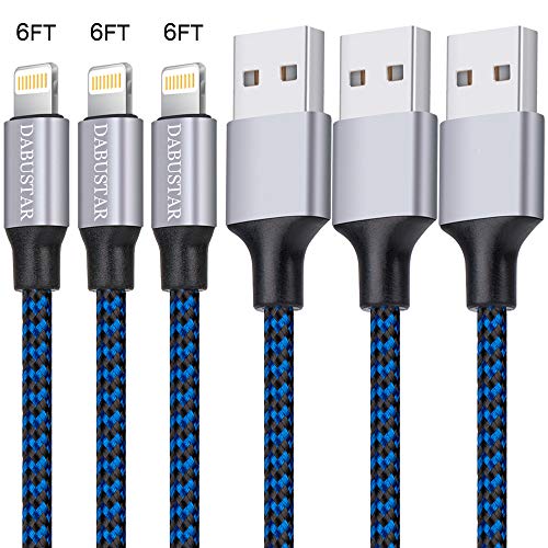 Product Cover iPhone Charger, Nylon Braided Lightning Cable DABUSTAR 3Pack 6ft Fast Charging High Speed Data Sync Cord Phone Connector Compatible with iPhone 11 Pro MAX XS MAX XR XS X 8 7 Plus 6S iPad Mini Air Pro