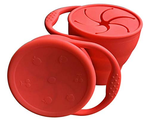 Product Cover Snack Attack | Toddler Snack Cup Baby Snack Container Collapsible Silicone Snack Catcher Lid No Spill (Scarlet)
