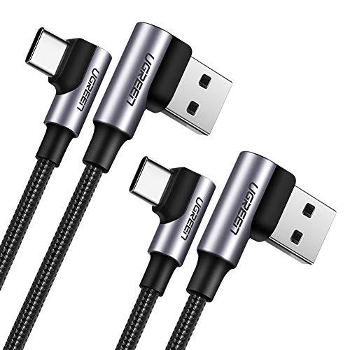 Product Cover UGREEN USB C Cable Right Angle 90 Degree 2 Pack 6FT USB A to Type C Fast Charger Compatible for Samsung Galaxy S10 S9 S8 Plus Note 9 8, LG G8 G7 G6 V40 V30 V20 G5, Nintendo Switch, GoPro Hero 7 8 5 6