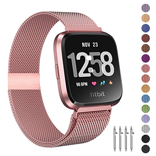 Product Cover Fitlink Metal Bands Compatible for Fitbit Versa/Versa Lite Edition/Versa 2 Smart Watch for Women and Men,Small and Large, Multi-Color (Rose Gold, Large)