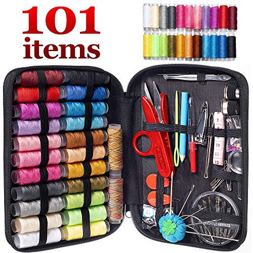 Product Cover MYFOXI Sewing Kit for Adults, Kids, Home, Travel, Sew Repair, - 101pc Deluxe Mini Sewing Supplies Set with Thread and Needle, Stitch Ripper, Buttons, Safety Pins, Zippered Organizer Sew Box